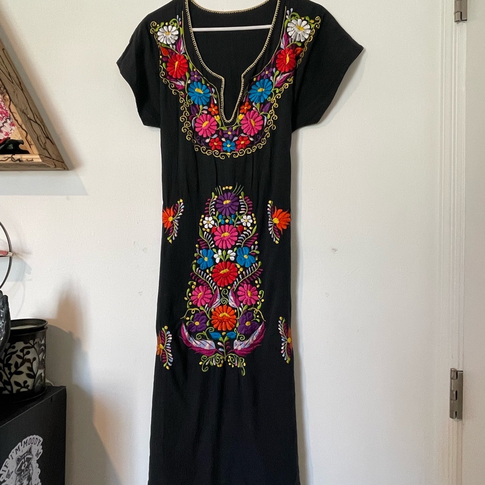 Vibrant Floral Embroidered Maxi Dress